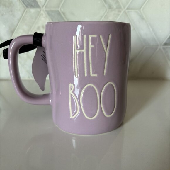 Rae Dunn Hey Boo Ghost Mug Flowers Purple Pink Magenta New Halloween - Picture 4 of 10